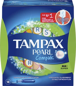 Tampax Pearl Compak Tampons Super, Medium, 18 Count - Picture 1 of 13