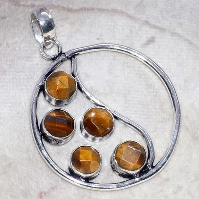 Colgante de ojo de tigre decente enchapado en plata 925 hecho a mano joyería tamaño 2,3" GW Foto 1 de 3