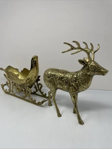 Trineo de latón macizo vintage de latón para tirar de renos de Navidad (incompleto) - Imagen 1 de 18