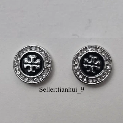 New! Tory Black and Silver Crystal Stud Earrings with Jewelry Pouch - Image 1 of 3