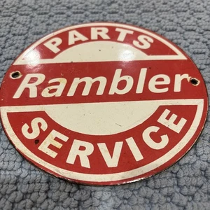 VINTAGE RAMBLER PORCELAIN SIGN USED CAR TRUCK DEALER SALES SERVICE DEPARTMENT - Picture 1 of 6