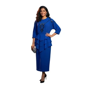 Vintage Simon Chang Royal Blue Beaded Tiered Midi Dress Cocktail Party - Picture 1 of 9