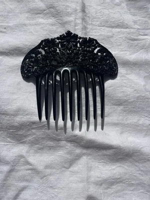 RARO PRETO Vintage Deco Pente de Cabelo Celulóide Mantilha Espanhola CRISTAL BRILHO EXCELENTE ESTADO USADO - Imagem 1 de 4