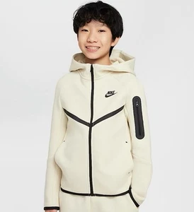 NWT Nike Tech Sportswear Fleece Hoodie Boys Large Kids Sweatshirt Cream Full-Zip - Picture 1 of 8