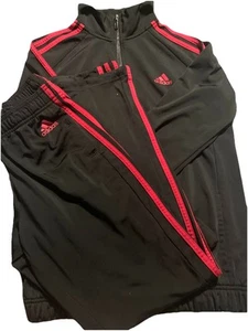Adidas Youth 2 pc Active Black w/red Stripes Full Zip Jacket & Pant Size Small - Picture 1 of 6