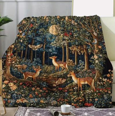 Manta vintage con estampado de ciervos animales del bosque - manta polar de ciervos y bosques Foto 1 de 4