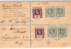 SIERRA LEONE SG.122 Cover Registered Freetown Scarce 10d Stamp Dealer 1919 PB274 - Picture 1 of 6