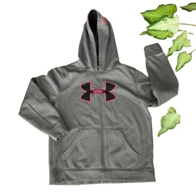 Girl's Under Armour Storm 连帽运动衫套衫夹克运动尺寸 L 灰色 — 第 1/4 张图片
