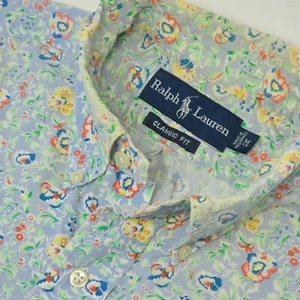 Ralph Lauren Classic Fit Shirt Men Medium Floral Liberty Style Blue Short Sleeve - Picture 1 of 6