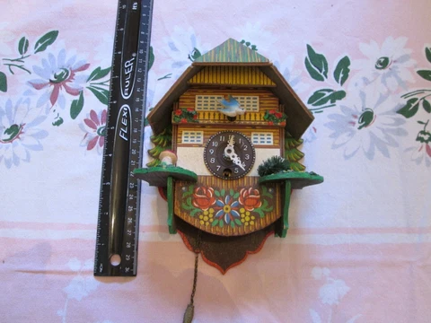 Vintage Miniature  Chalet Woodland Clock~ 8x6"~ Untested, Decorative Cover