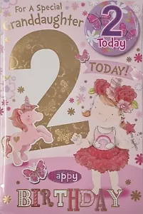 Happy 2nd Birthday Card for a Special Granddaughter Girl Unicorn with Badge - Picture 1 of 2