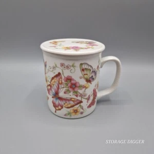VTG Toscany Collection Japan Butterfly Floral Pattern Coffee/Tea Mug w/Lid 10oz - Picture 1 of 10