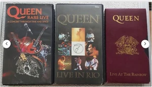 QUEEN,RARE LIVE,LIVE IN RIO,LIVE AT THE RAINBOW ,VINTAGE VHS TAPES X 3.VGC - Picture 1 of 3