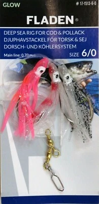 5 Stück Mini Octopus Pink Clear Speckled Fladen Sea Rig Angelköder 6/0 Haken Dorsch - Bild 1 von 3