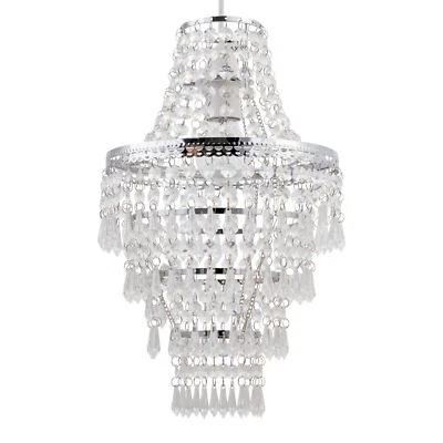 FIRSTCHOICELIGHTING Modern Easy Fit Chrome & Clear Acrylic Crystal Chandelier Style Light Shade