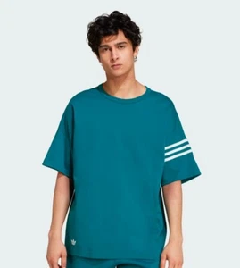 New Men Adidas Neuclassics Tee Loose Fit Ribbed Crewneck Short Sleeve T-shirt L - Picture 1 of 14