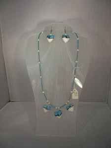 UNUSUAL FAUX GEM STONE HEART NECKLACE & EARRINGS SET - Picture 1 of 1