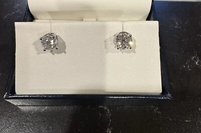 3.02 T.W. Diamond Natural 14k White Gold Studs Women's Earrings - Image 1 of 3