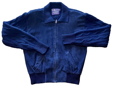 RALPH LAUREN Collection Cardigan Sweater Jacket Cashmere Suede Navy Medium - Image 1 of 4