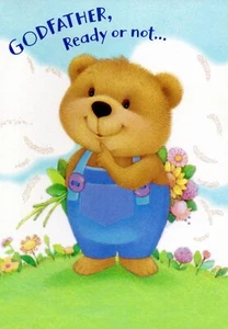 Linda tarjeta de CUMPLEAÑOS PARA PADRINO DE NIÑO, oso de peluche listo abrazo por Hallmark +✉ - Imagen 1 de 5