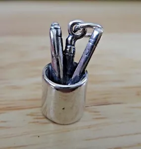 Sterling Silver 3D 17x7mm Pen & Pencil Cup Office Tool Charm! - Picture 1 of 6