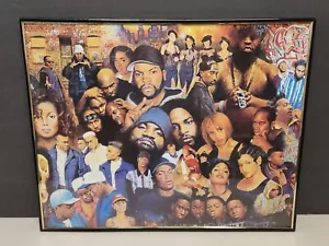 Vintage 90s Hip Hop Rap and R&B Framed Collage Style Poster 20" X 16" Ice Cube - Picture 1 of 9
