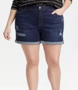 Ava & Viv Plus Size Shorts - High Rise Midi Denim Dark Distressed Stretch 22W - Picture 1 of 7