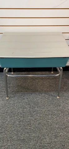 Heywood Wakefield Child’s vintage school desk Aqua and Chrome Cover