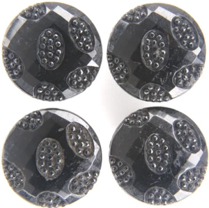 C1940s Vintage Black Glass Button LOT 4 Faceted Geometric Atomic Mod Deco 4-way - Picture 1 of 3