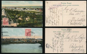 ARGENTINA to RHODESIA 1912 PPCs PORT FRUIT DOCK + RAILWAY...2 CARDS - Picture 1 of 3