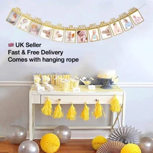 12 Months Baby 1st First Year Photo Frame Banner Glitter Paper Garland Birthday - Picture 1 of 6