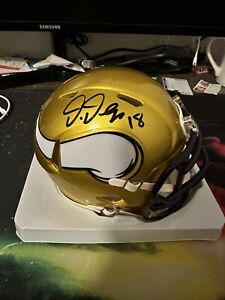 JUSTIN JEFFERSON Signed Autographed Minnesota Vikings Gold Mini Helmet | COA