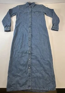 Lauren Ralph Lauren Blue Denim Button Down Pearl Snap Long Dress Size Petite - Picture 1 of 9