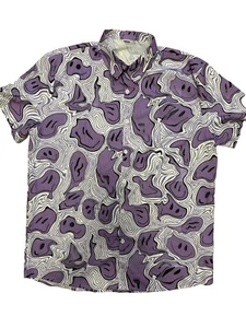 Men’s Casual Distorted Purple Smiley Faces Button Down Short Sleeve XL - Picture 1 of 7