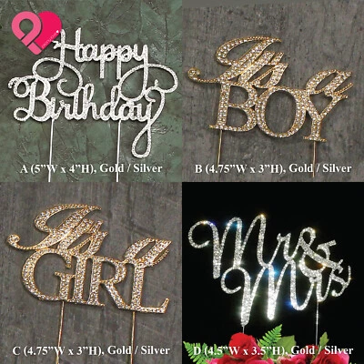 Topper de Pastel Mr & Mrs Niño Niña Cumpleaños Estrás Cristal Pick Baby Shower Fiesta Foto 1 de 4