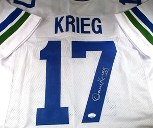 Dave Krieg / Autographed Seattle Seahawks White Custom Football Jersey / JSA - Picture 1 of 6