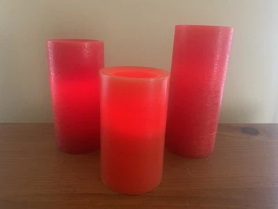 Partylite Light Illusion Pilar Velas Sin Llama, 5" 6" 7" Juego de 3 Rojo Naranja Foto 1 de 4