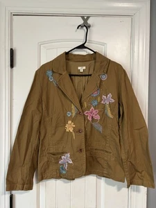J Jill Embroidered Jacket Womens Size PM Brown Floral Embroidery Button Front - Picture 1 of 3