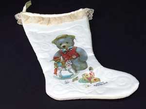 Medias de Navidad Giordano de colección satinado encaje oso de peluche juguetes victoriano 1987 - Imagen 1 de 12