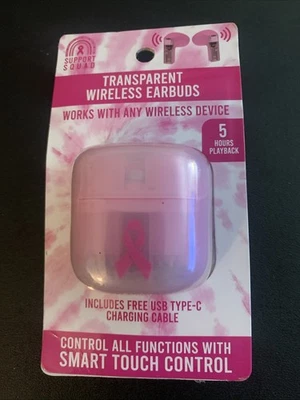 透明无线蓝牙耳塞和保护壳癌症意识支持小组 — 第 1/4 张图片