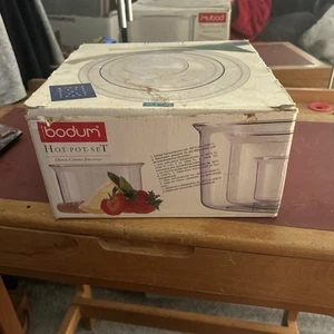 Vintage 3 Bodum Of Denmark Hot Pot Set Glass Bowls  Natural Cork Coasters - Picture 1 of 5