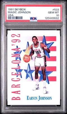 1991-92 Skybox Magic Johnson #533 USA Dream Team Lakers PSA 10 - Image 1 of 3