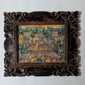 Original Signed Indonesian Art In Hand Carved Frame - Oil On Canvas - Picture 1 of 11