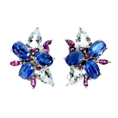 925 Sterling Silber Ohrringe Oval Kyanit Aquamarin Rhodolith Edelstein Schmuck - Bild 1 von 4