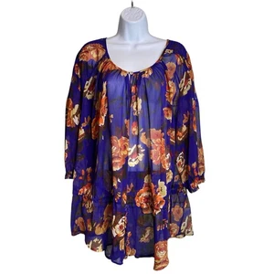 Daniel Rainn Damen blau Blumen transparent Tunika Bluse Größe 3X fließend Cottagecore - Bild 1 von 12