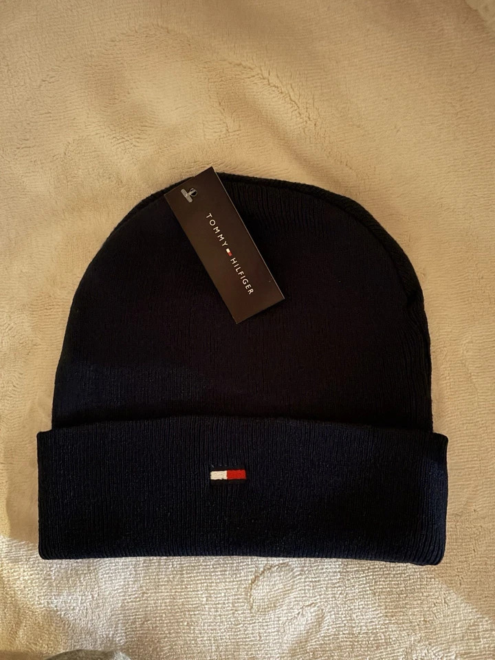 TOMMY HILFIGER Azul Marino Gorro Puños Invierno Sombrero Tejido Gorra Gruesa Cálida ENVÍO GRATUITO Foto 1 de 2