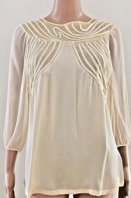 Blusa feminina Ted Baker London 100% seda tamanho 6 amarela clara manga transparente - Imagem 1 de 4