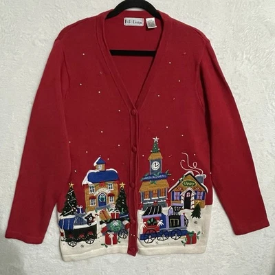 Cárdigan Suéter Vintage BP DESIGN Polo Norte Pueblo de Navidad, Talla L Foto 1 de 4