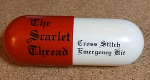 Vintage The Scarlet Thread Promo Red & White Pill "Cross Stitch Emergency Kit" - Bild 1 von 3