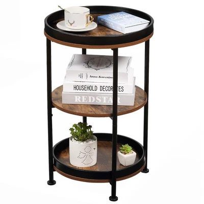 Side Table, Round End Table with 3 Storage Shelves for Living Room, Bedroom, ... - Image 1 of 4